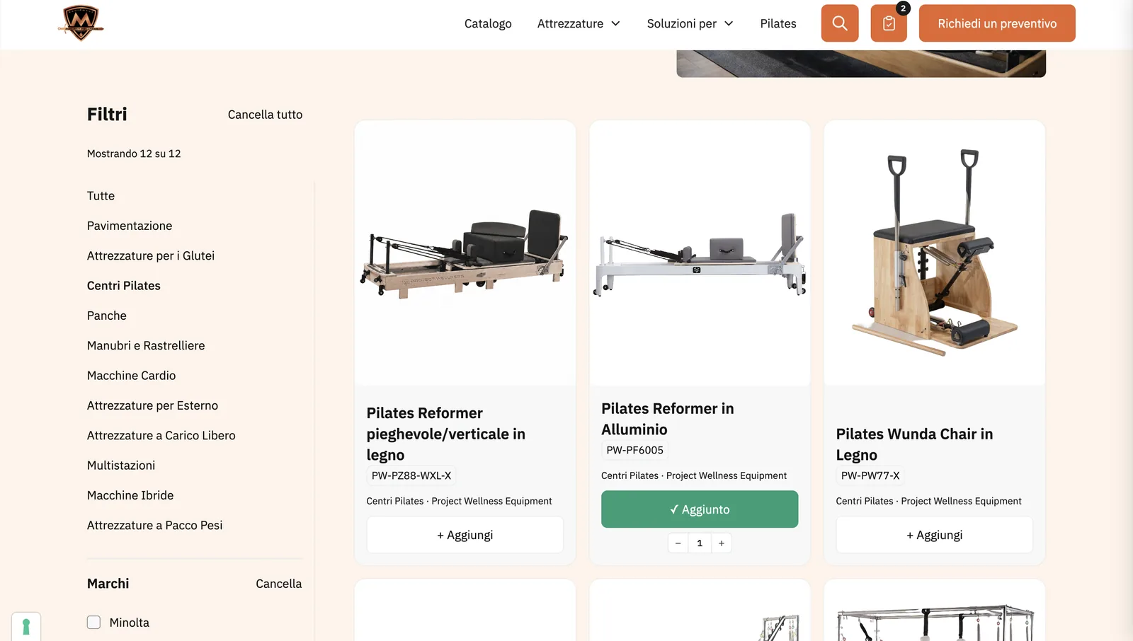 Pilates catalog with the list count badge in the header